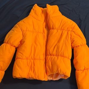 Cropped Orange Puffer Jacket